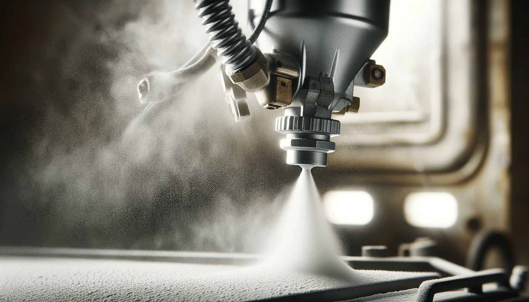 A pretreatment machine in Michigan is efficiently spraying powder for Powder Coating.