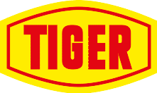 A yellow and red tiger logo on a white background representing Liberty Powder Coating, based in Michigan, specializing in packaging.