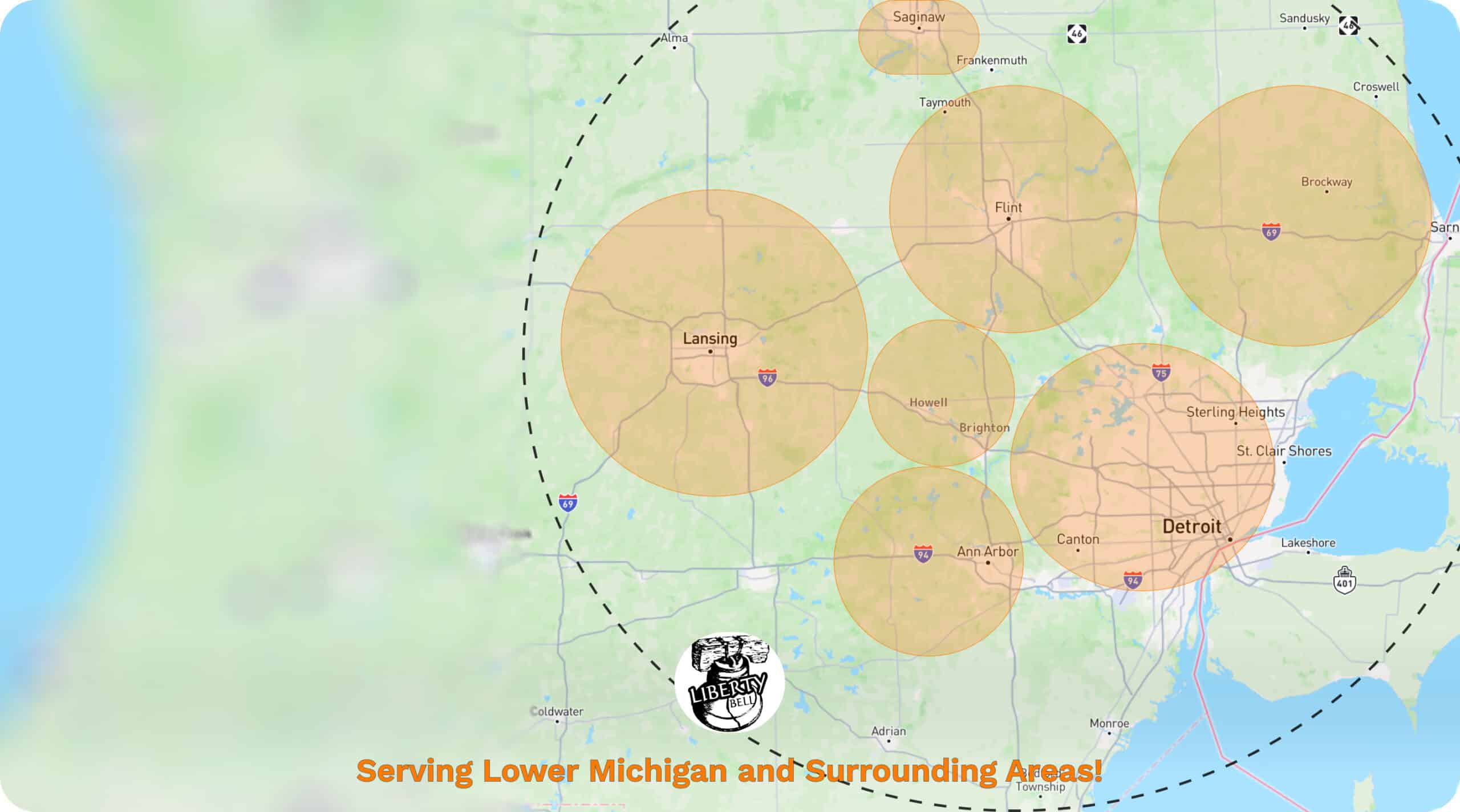 A map displaying the Michigan locations of lawn mowers and snow blowers.